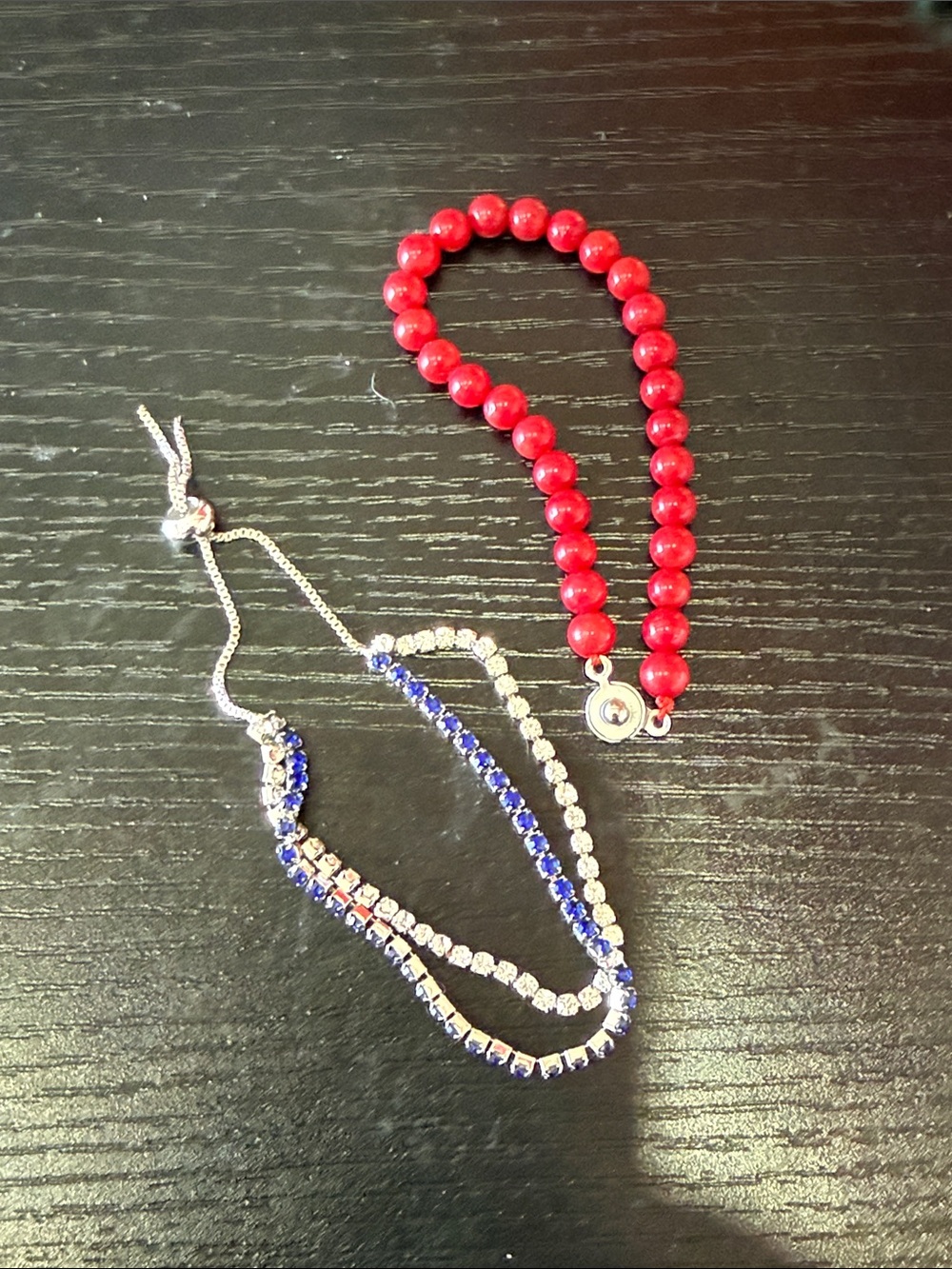 Red Beaded Bracelet and Blue Crystal Bracelet Set